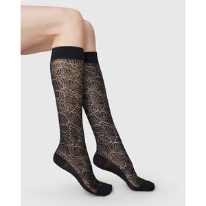 Swedish stockings Alba Ginkgo Knee-Highs - Black