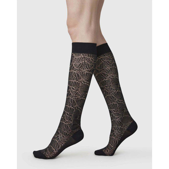 Swedish stockings Alba Ginkgo Knee-Highs - Black