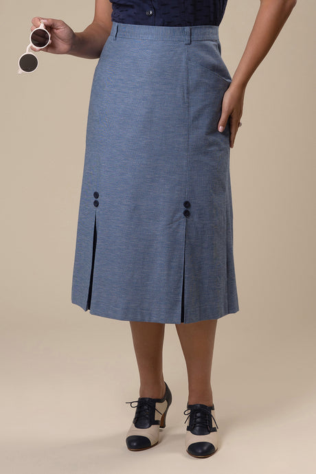 Emmy Flirty 30’s Skirt, Sporty Art Deco weave. Blue