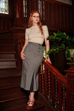 Load image into Gallery viewer, Emmy The Art Deco Dream Skirt- Midnight &amp; ivory wool tweed