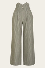 Load image into Gallery viewer, Green and white striped jumpsuit on a light beige background