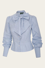 Load image into Gallery viewer, Striped blouse blue and white with bow
