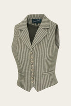 Load image into Gallery viewer, Green striped vest with button details on a white background