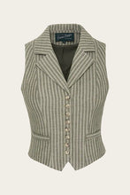 Load image into Gallery viewer, Striped vest with button details on a light beige background