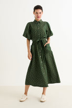 Load image into Gallery viewer, Louche Lola Flower Dot Print Balloon Sleeve Shirtdress - Fern Green
