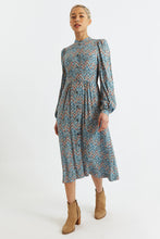 Load image into Gallery viewer, Louche Nayma Art Attack Print Long Sleeve Midi Dress - Duck egg blue
