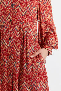 Louche Nayma Art Attack Print Long Sleeve Midi Dress - Red