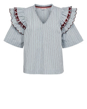 Load image into Gallery viewer, Striped blouse with ruffled sleeves on a white background
