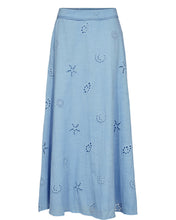 Load image into Gallery viewer, Light blue skirt with shell patterns on a white background