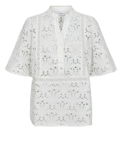 Load image into Gallery viewer, White blouse with floral embroidery on a white background