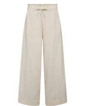 Load image into Gallery viewer, Beige wide-leg pants with a drawstring waist on a white background