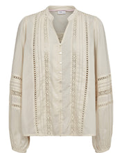 Load image into Gallery viewer, Beige blouse with intricate lace detailing on a white background
