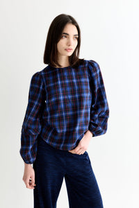 Louche Rivka check pleat blouse blue