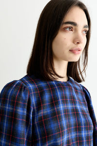 Louche Rivka check pleat blouse blue