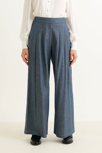Louche Tyler chambray wide leg trouser dark grey
