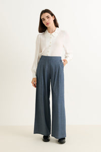 Louche Tyler chambray wide leg trouser dark grey
