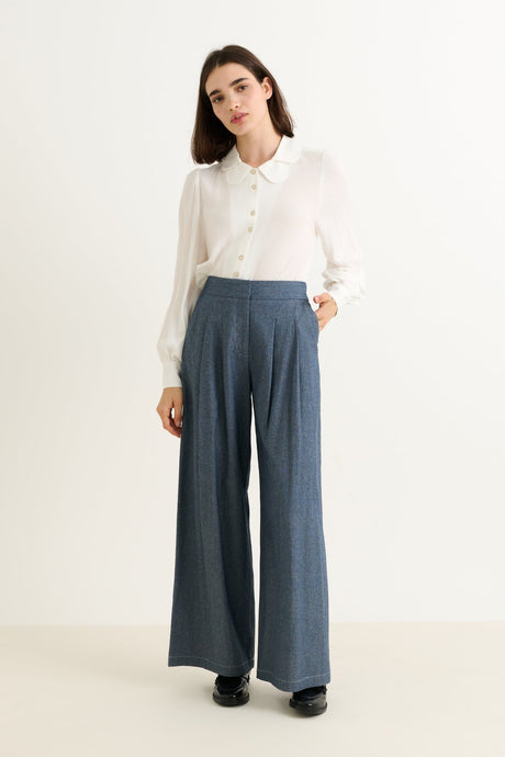 Louche Tyler chambray wide leg trouser dark grey