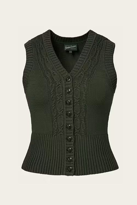 The Sassy Sweater Vest Pine green mélange wool