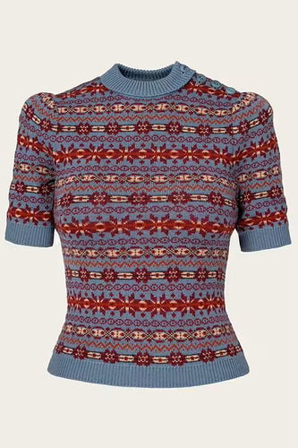 Emmy The Fairest Knit Top- Pale indigo melange wool