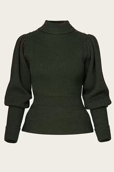 Emmy The Edwardian Cycling Sweater Pine green mélange wool