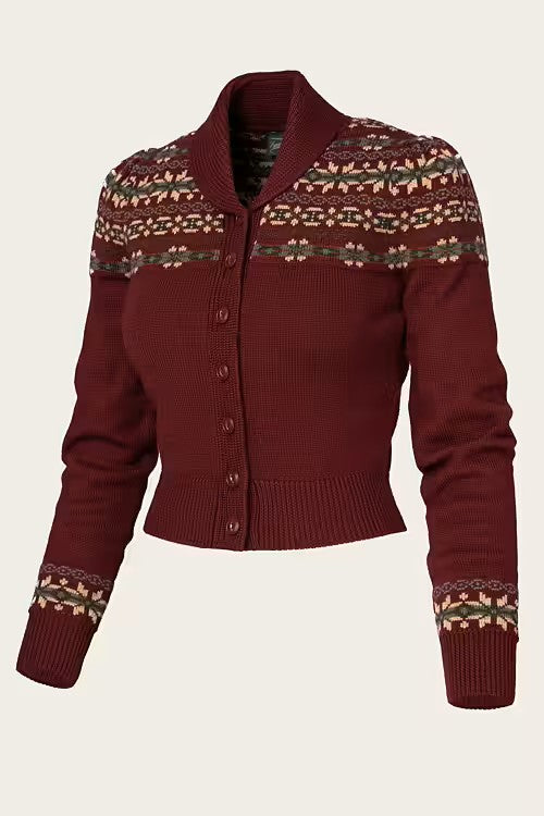 Emmy The Fair Isle Knit Jacket Maroon mélange wool