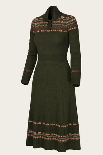 Emmy The Fair Isle Knit Dress Pine green mélange wool