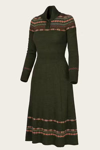 Emmy The Fair Isle Knit Dress Pine green mélange wool