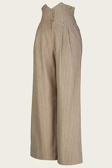 Emmy- The Miss Fancy Pants Slacks - Taupe pinstripe