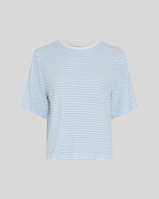 Load image into Gallery viewer, Light blue and white striped t-shirt on a light gray background