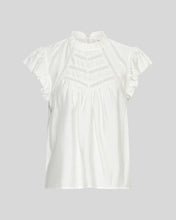 Load image into Gallery viewer, White blouse with ruffled sleeves on a light gray background