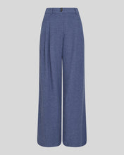 Load image into Gallery viewer, Blue wide-leg pants on a light gray background